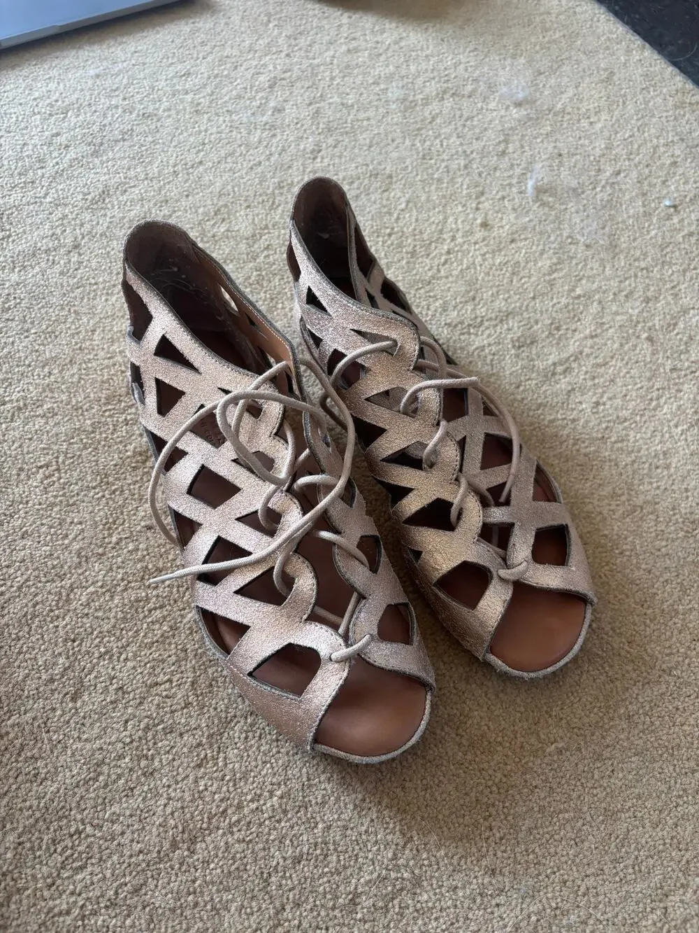 Gentle Souls by Kenneth Cole Rose Gold Metallic Caged Lace-Up Sandals